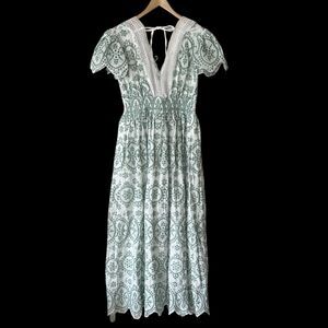 Solitaire Eyelet Lace Embroidered White Cotton Ruffle Long Maxi Dress Cute S